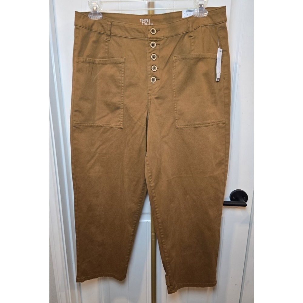 Time And Tru Utility Pants High Rise New Womens Size 16 Brown Button Fly